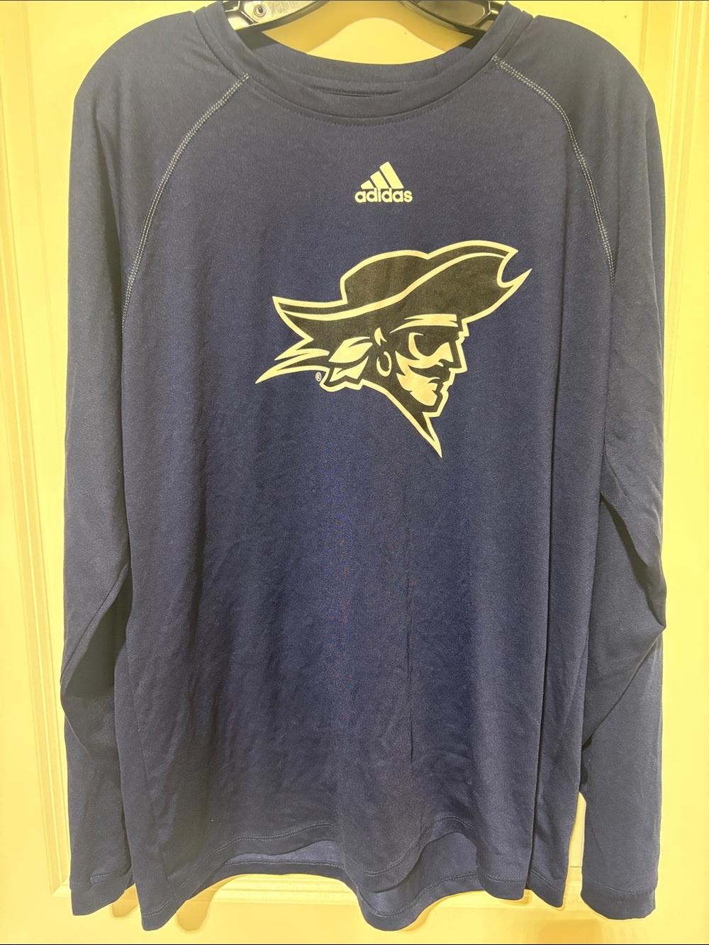 adidas Navy Blue Long Sleeve Logo Shirt with White Pirate Graphic